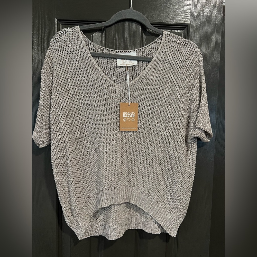 NWT Brand Bazar silver crochet crop mesh